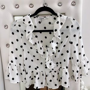 Polka dot wrap blouse